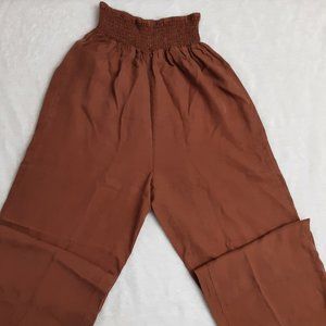 Brown Linen Wide-Leg Pants